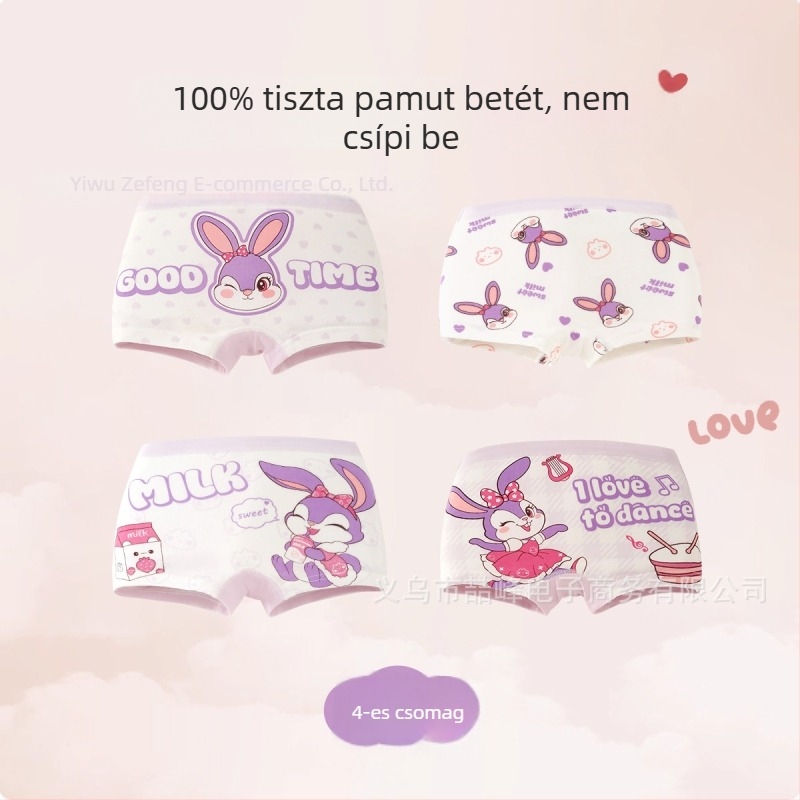 Pamut boxer alsónemű lányoknak, tavasz–ősz, koreai stílus, rajzfilmszerű mintával, középmagas derekú, 3–8 éveseknek