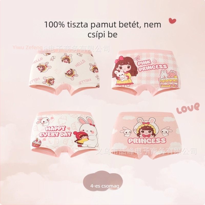 Pamut boxer alsónemű lányoknak, tavasz–ősz, koreai stílus, rajzfilmszerű mintával, középmagas derekú, 3–8 éveseknek