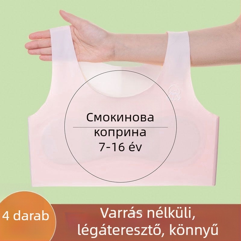 Lányoknak: Bevarrat nélküli ice silk anyagú top, lélegző sportos alsónemű 7–16 éveseknek