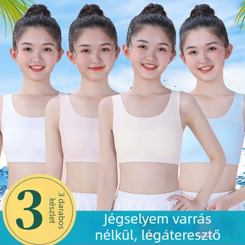 Lányoknak: Bevarrat nélküli ice silk anyagú top, lélegző sportos alsónemű 7–16 éveseknek