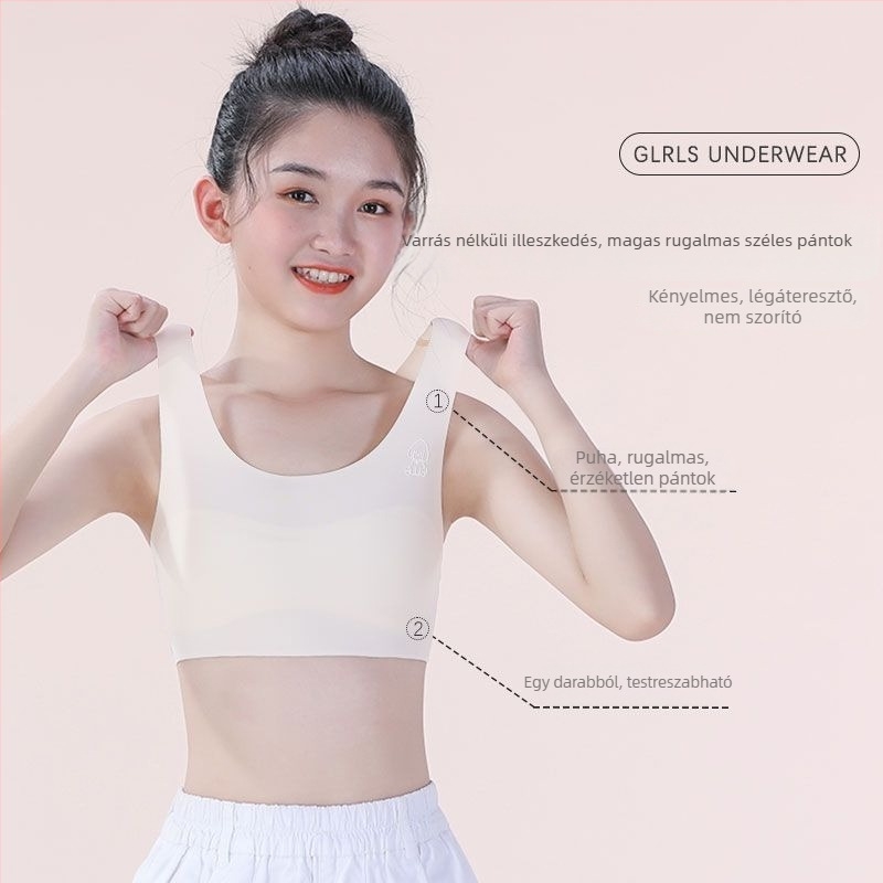Lányoknak: Bevarrat nélküli ice silk anyagú top, lélegző sportos alsónemű 7–16 éveseknek