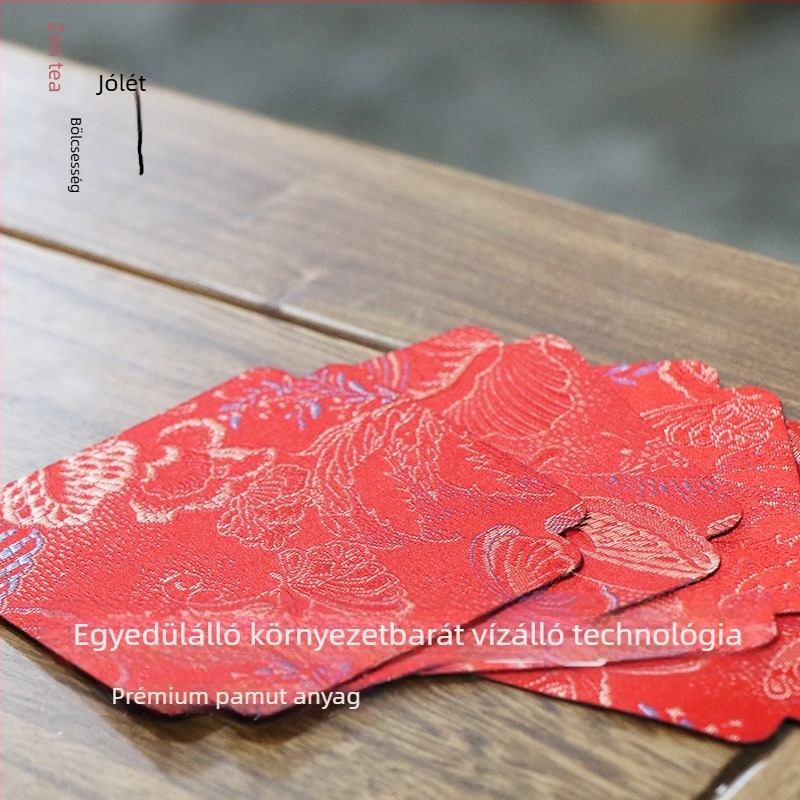 Kétoldalas, vízálló teáscsésze alátét kínai stílusú textilből, teáskanna tartó és teaceremónia kiegészítő