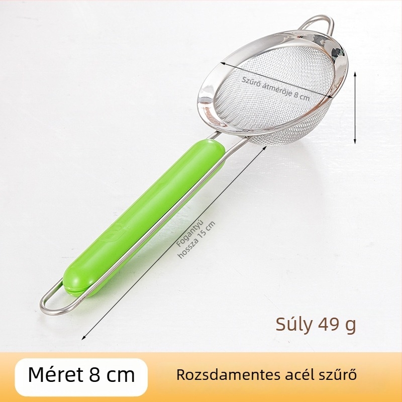 Vastagított rozsdamentes acél szita-kanál, égésgátló fogantyúval, olajleválasztó a gyümölcslé szűréséhez