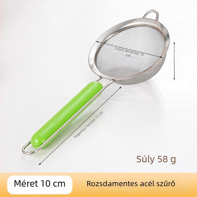 Vastagított rozsdamentes acél szita-kanál, égésgátló fogantyúval, olajleválasztó a gyümölcslé szűréséhez