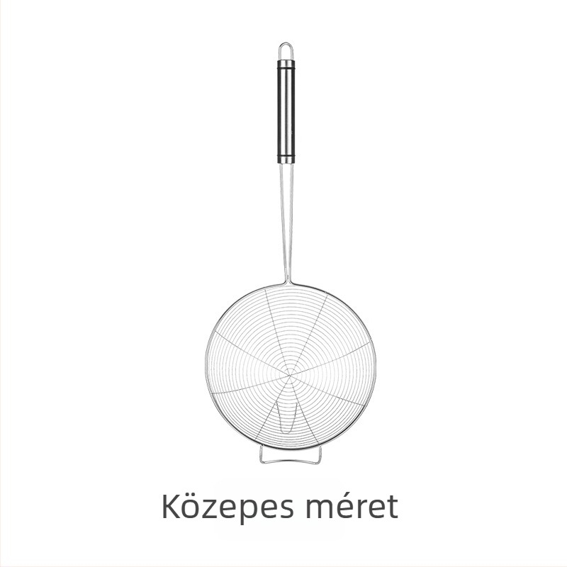 Nagy méretű rozsdamentes acél konyhai szűrő kampóval – ideális forró fazekakhoz, sütéshez és tésztához