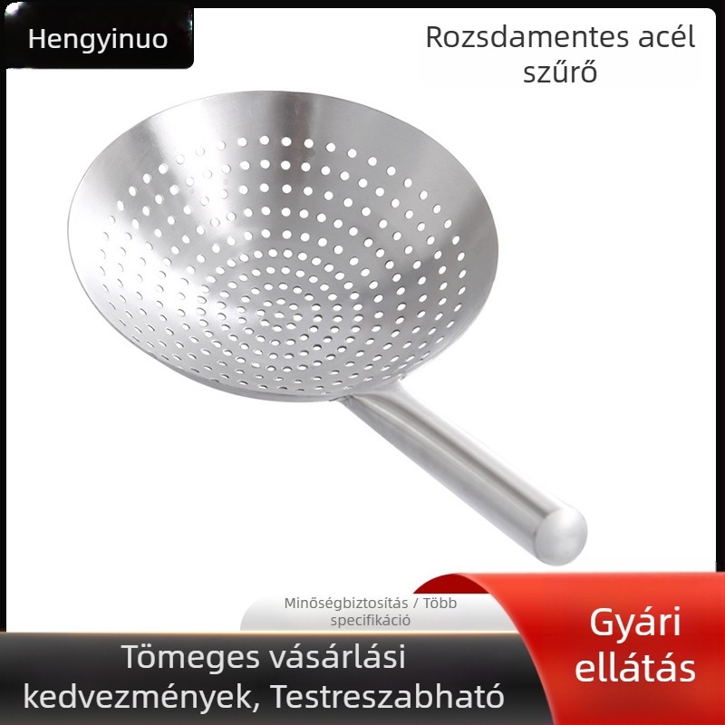Rozsdamentes acél olajszűrő háló és nagy merőkanál a háztartási és professzionális konyhákhoz