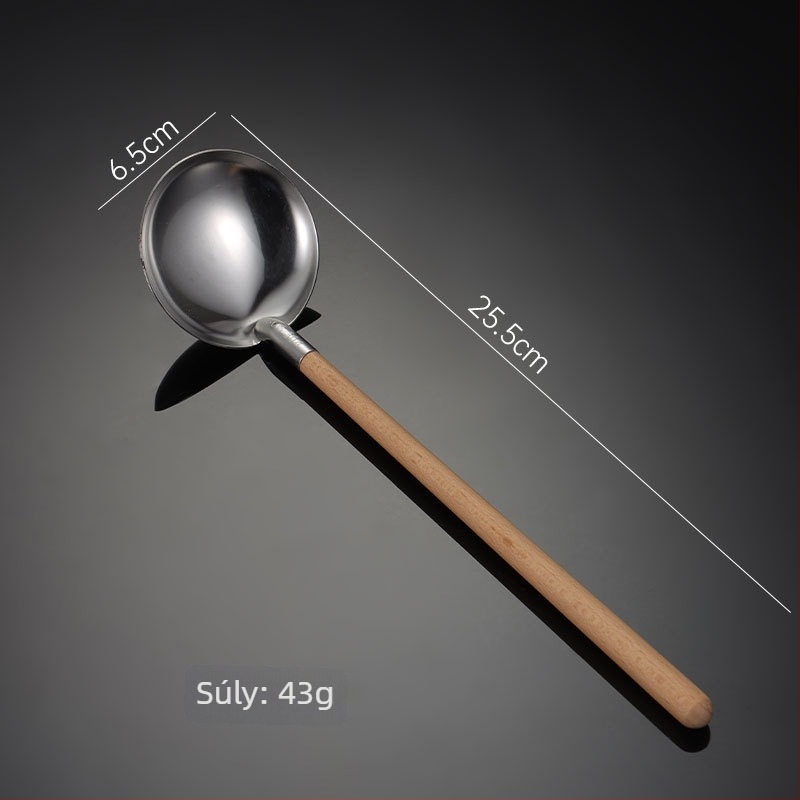 304 rozsdamentes acél leveskanál szűrővel, japán stílusú fa nyéllel, mini méretű, hőálló konyhai eszköz