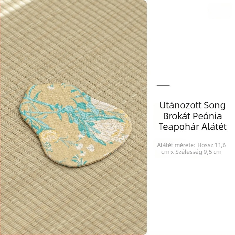 Mini brokát teáskészlet ebonyfából, kínai stílusú teáskanna-tartóval, teázó alátéttel és kétoldalas szerencse tálcával