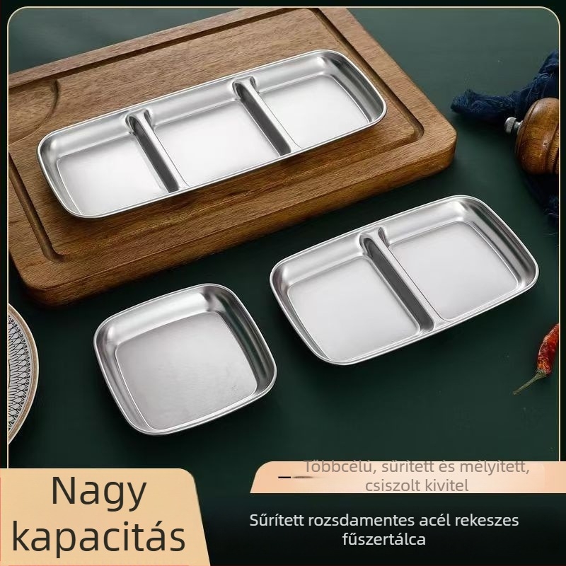 304 rozsdamentes acél koreai stílusú mártásos tál arany színben, két vagy három rekesz, alkalmas mártásokhoz és grillhez