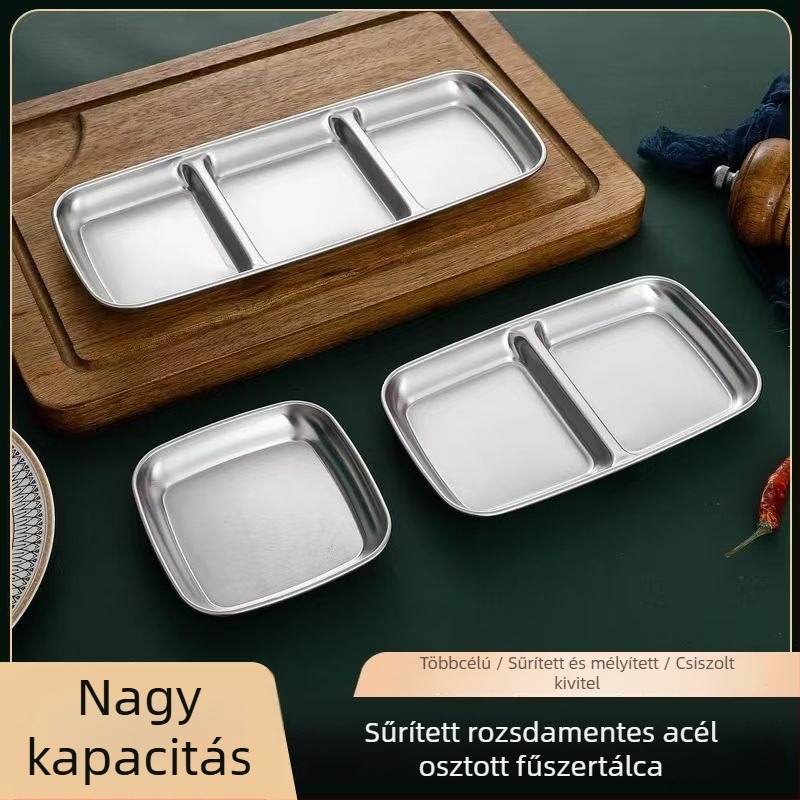 304 rozsdamentes acél koreai stílusú mártásos tál arany színben, két vagy három rekesz, alkalmas mártásokhoz és grillhez