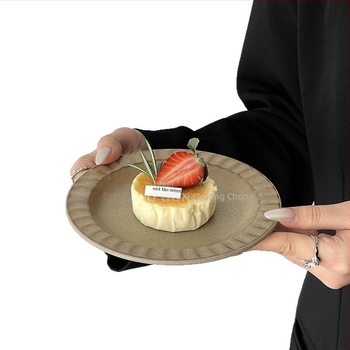 Francia retro kerámia desszerttányér, sekély snacktál, egyszínű étkészlet, elegáns délutáni teás tál