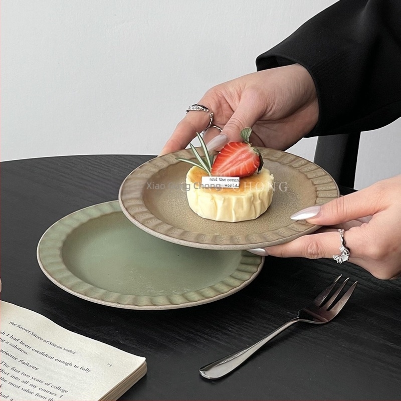 Francia retro kerámia desszerttányér, sekély snacktál, egyszínű étkészlet, elegáns délutáni teás tál