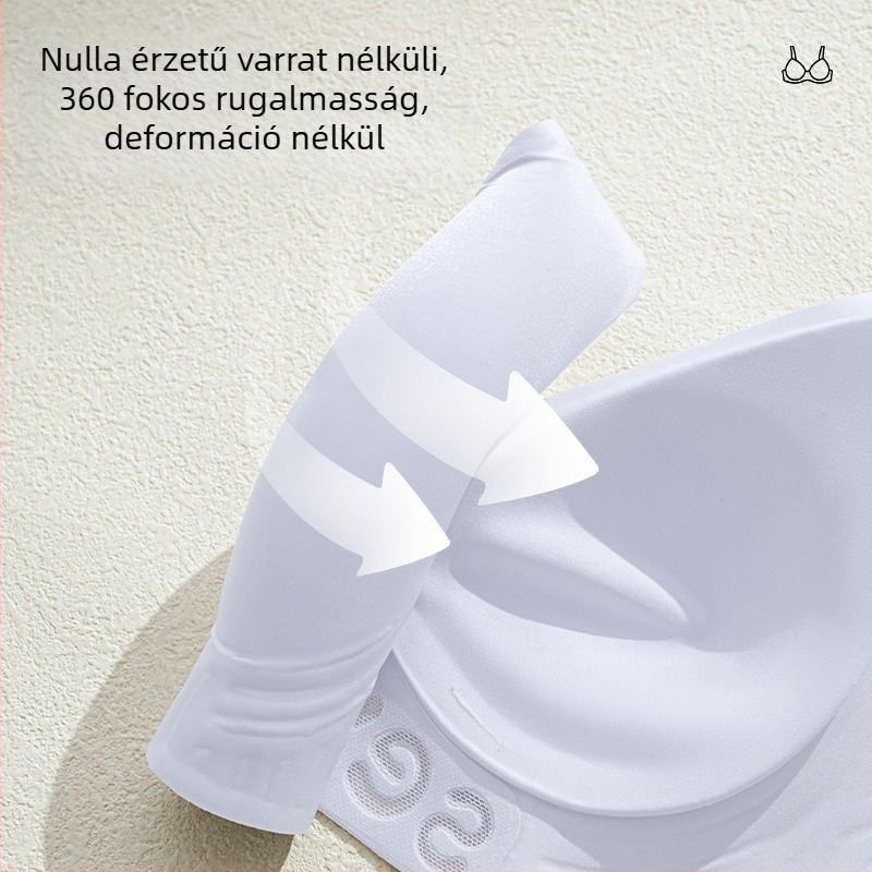 Női melltartó, lágy támasztással, mély V-nyílással, varrat nélküli, betűs mintával, selyemfényű felület, vezeték nélküli
