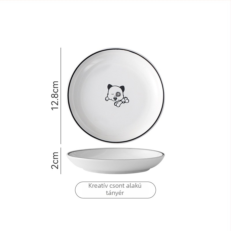Porcelános szósztál macska és kutya karikatúra mintával, japán stílusú, kis kerek tál