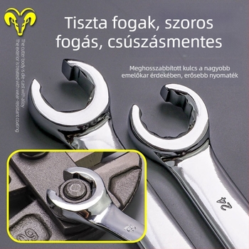 Kétoldalas nyitott végű csőkulcs fékcsövekhez, hexagonális fejű szerszám