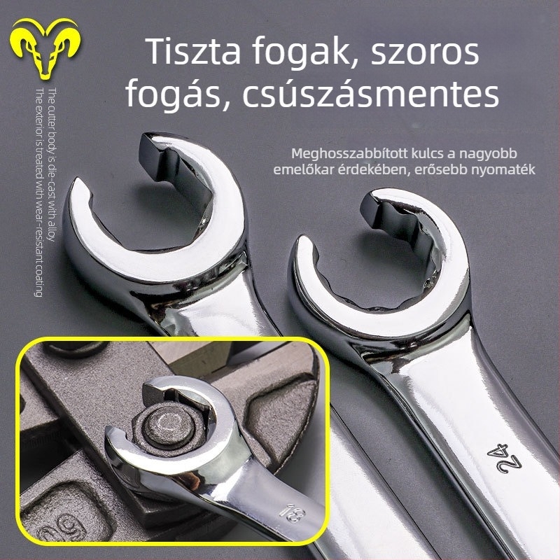 Kétoldalas nyitott végű csőkulcs fékcsövekhez, hexagonális fejű szerszám