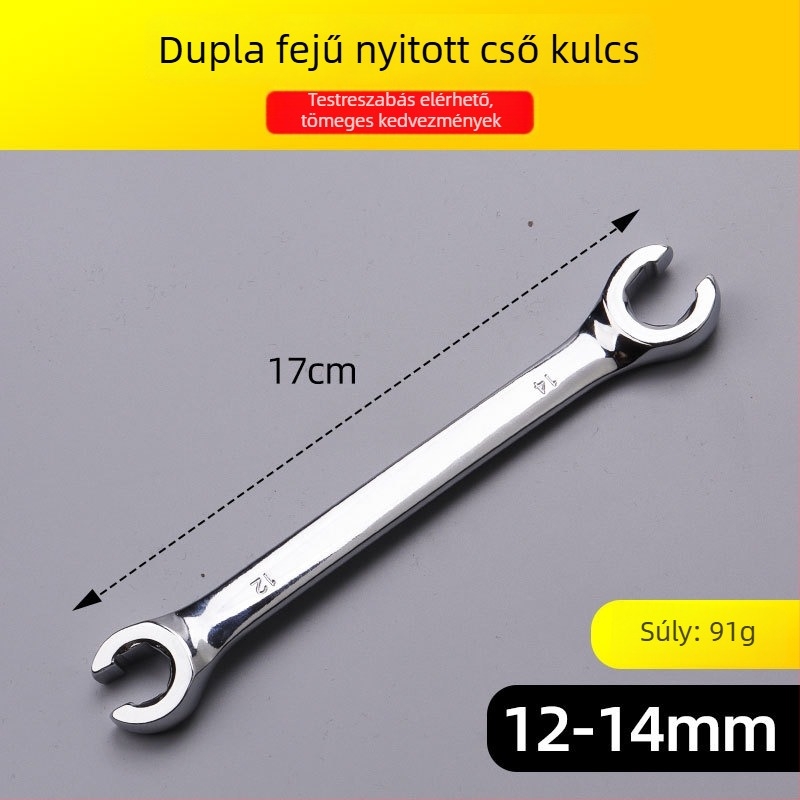 Kétoldalas nyitott végű csőkulcs fékcsövekhez, hexagonális fejű szerszám