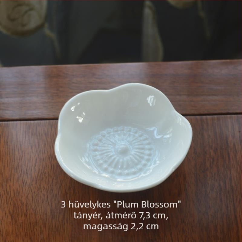 Porcelán kerek tál mártásokhoz és nassolnivalókhoz; mustártál; egyszínű, kínai stílusú dizájn; ajándékba ideális