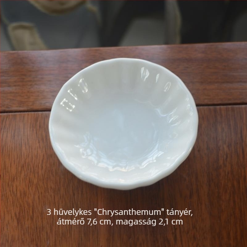 Porcelán kerek tál mártásokhoz és nassolnivalókhoz; mustártál; egyszínű, kínai stílusú dizájn; ajándékba ideális