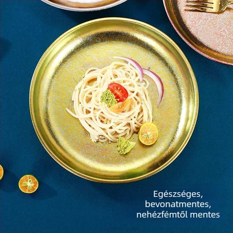 Tiszta titánium kör alakú étkező tányérok, minimalistikus luxus dizájn, gyümölcstálak, otthoni és kereskedelmi használatra