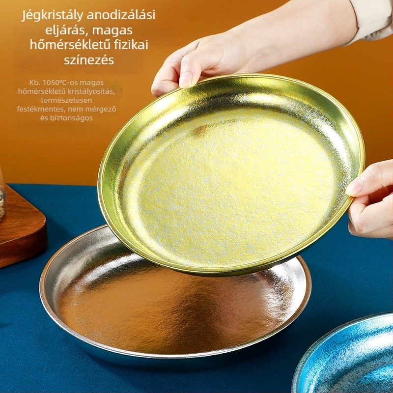 Tiszta titánium kör alakú étkező tányérok, minimalistikus luxus dizájn, gyümölcstálak, otthoni és kereskedelmi használatra