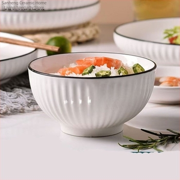 Vertikális csíkos porcelán étkészlet, modern minimalista stílus, tányérok és mély tálak, Yamada márka, háztartási használatra
