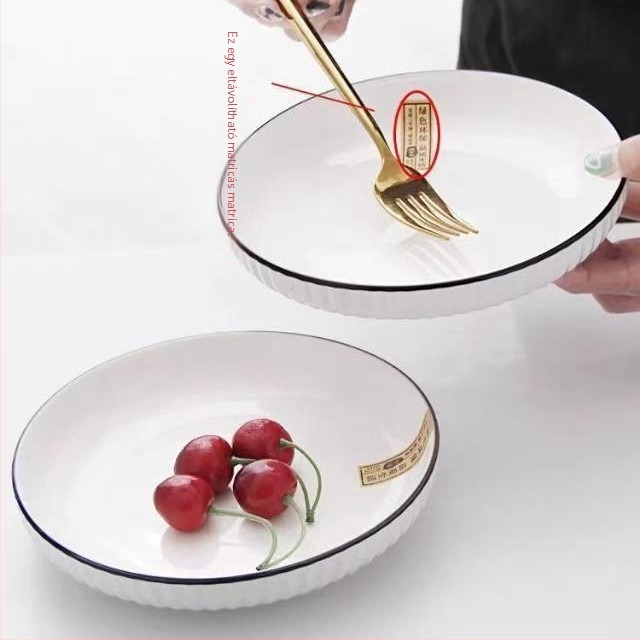 Vertikális csíkos porcelán étkészlet, modern minimalista stílus, tányérok és mély tálak, Yamada márka, háztartási használatra