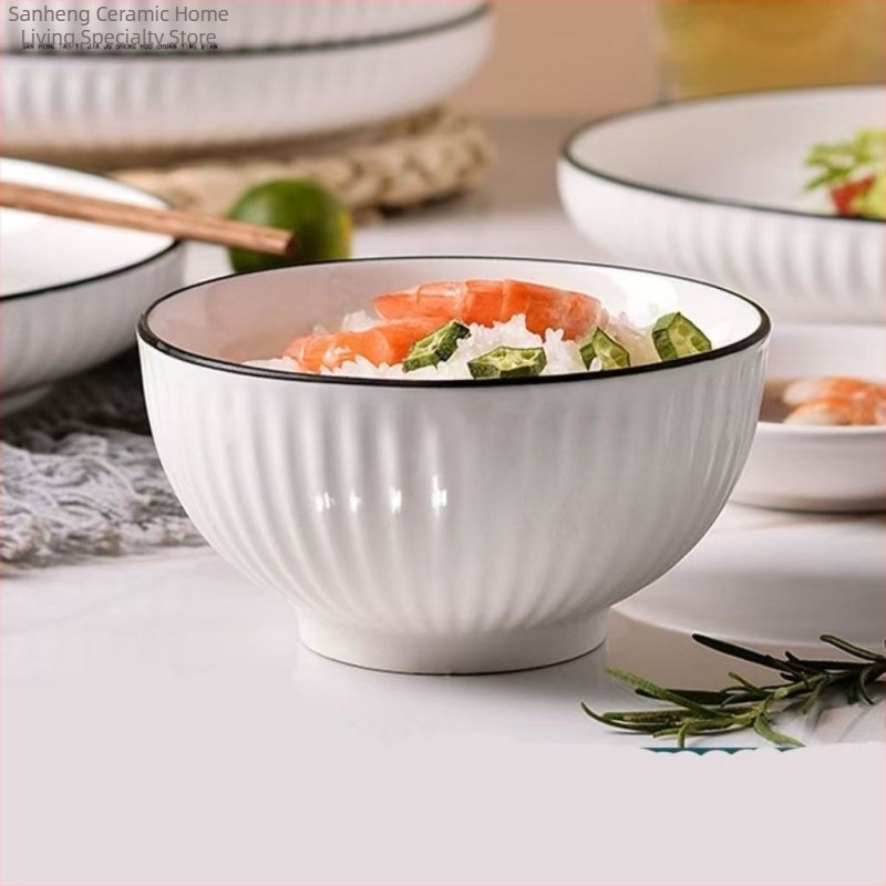 Vertikális csíkos porcelán étkészlet, modern minimalista stílus, tányérok és mély tálak, Yamada márka, háztartási használatra