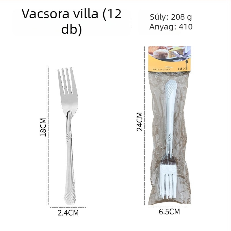 Rozsdamentes acélból készült evőeszközkészlet otthonra és szállodába – steak kés, villa és kanalak (teáskanál, kávéskanál, desszertkanál)