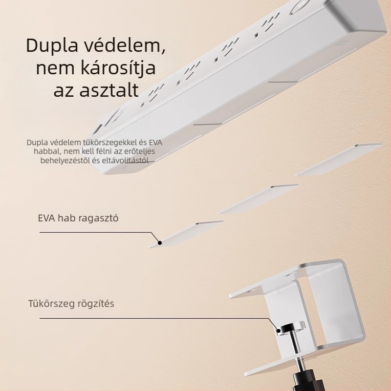 JOYE USB-asztali csipeszes aljzat irodai használatra, állítható, levehető ragasztó tartóval