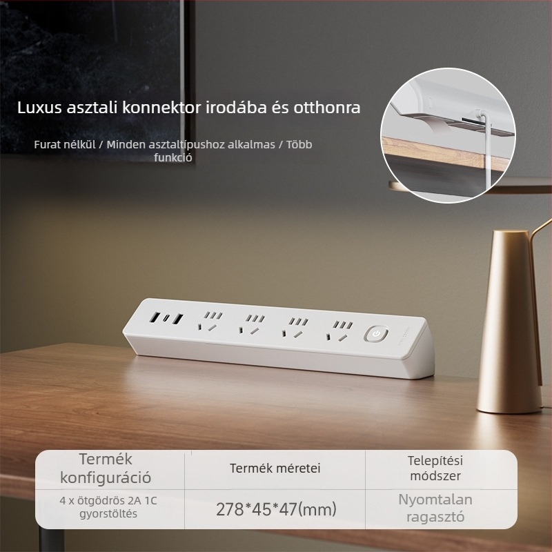 JOYE USB-asztali csipeszes aljzat irodai használatra, állítható, levehető ragasztó tartóval