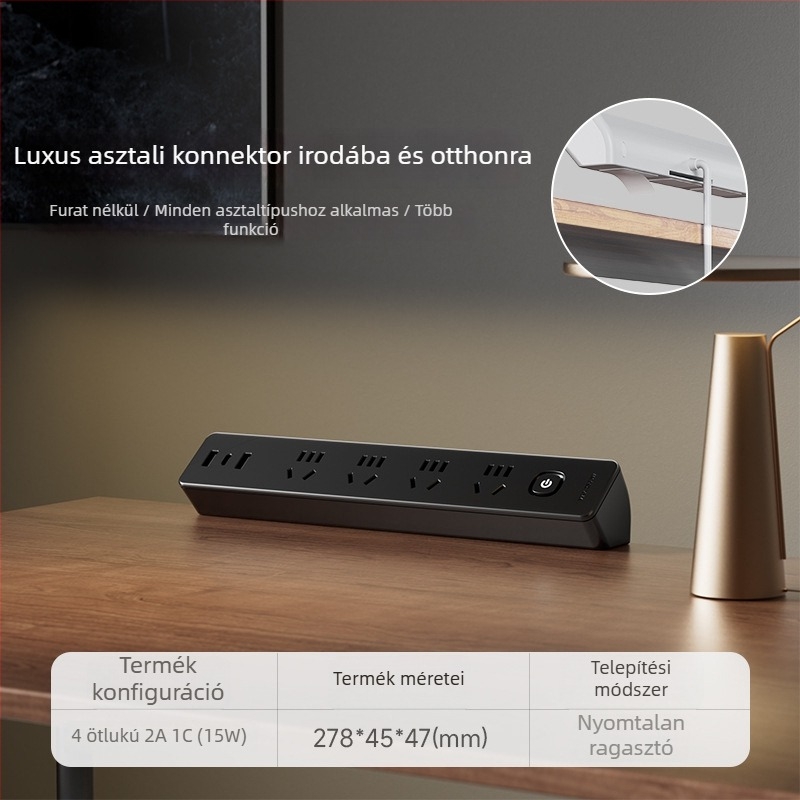 JOYE USB-asztali csipeszes aljzat irodai használatra, állítható, levehető ragasztó tartóval