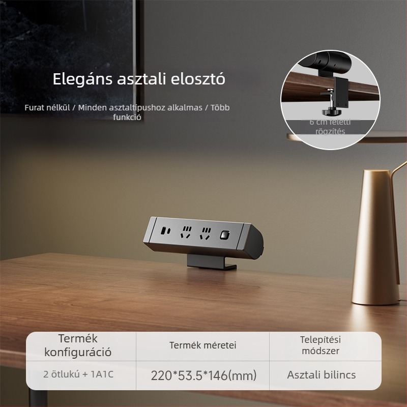 JOYE USB-asztali csipeszes aljzat irodai használatra, állítható, levehető ragasztó tartóval