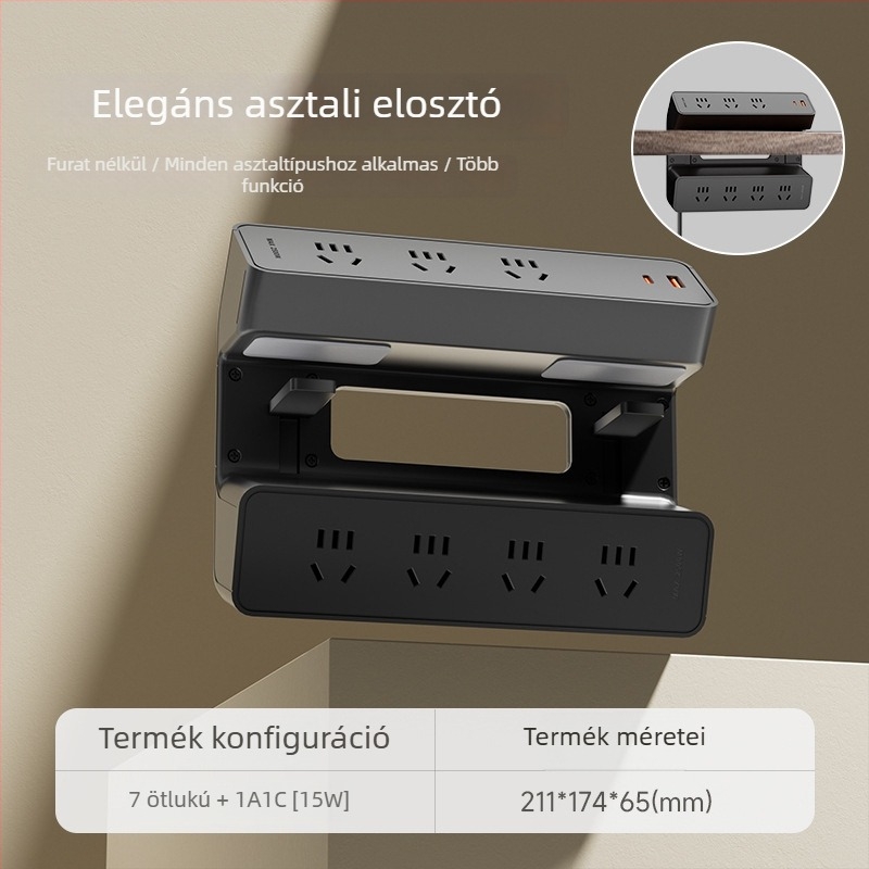 JOYE USB-asztali csipeszes aljzat irodai használatra, állítható, levehető ragasztó tartóval