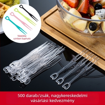 Egyszer használatos műanyag gyümölcsvillák, egyenként csomagolva, áttetsző szív alakú dizájn