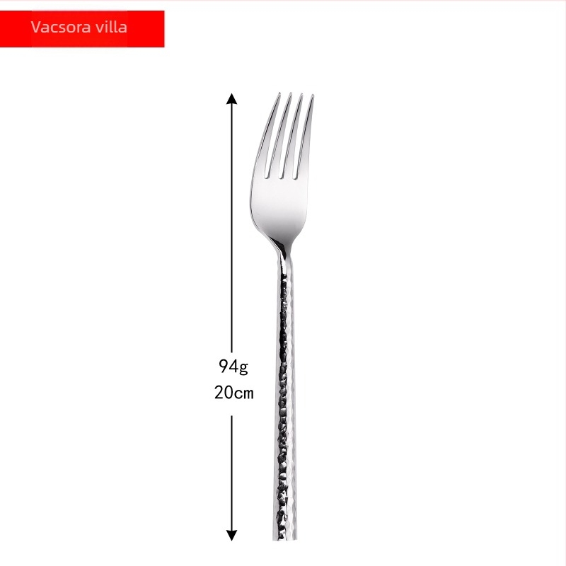 304 rozsdamentes acélból készült steak kés, villa és kanál – 3 darabos készlet, ütött élű