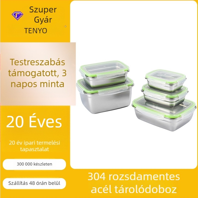 Személyre szabható rozsdamentes acél hűtőszekrényhez készült élelmiszertároló készlet, otthoni ebédes doboz, hordozható zárható ételhordó.