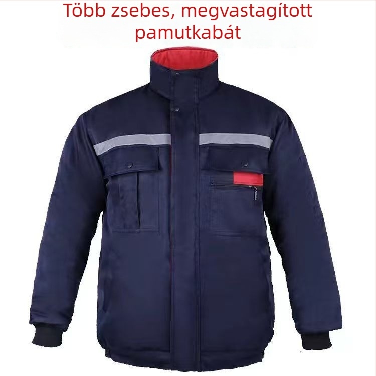 Téli pamuttal bélelt dzseki fényvisszaverő csíkokkal, munkaruházathoz, hideg elleni védelem