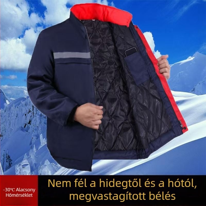 Téli pamuttal bélelt dzseki fényvisszaverő csíkokkal, munkaruházathoz, hideg elleni védelem