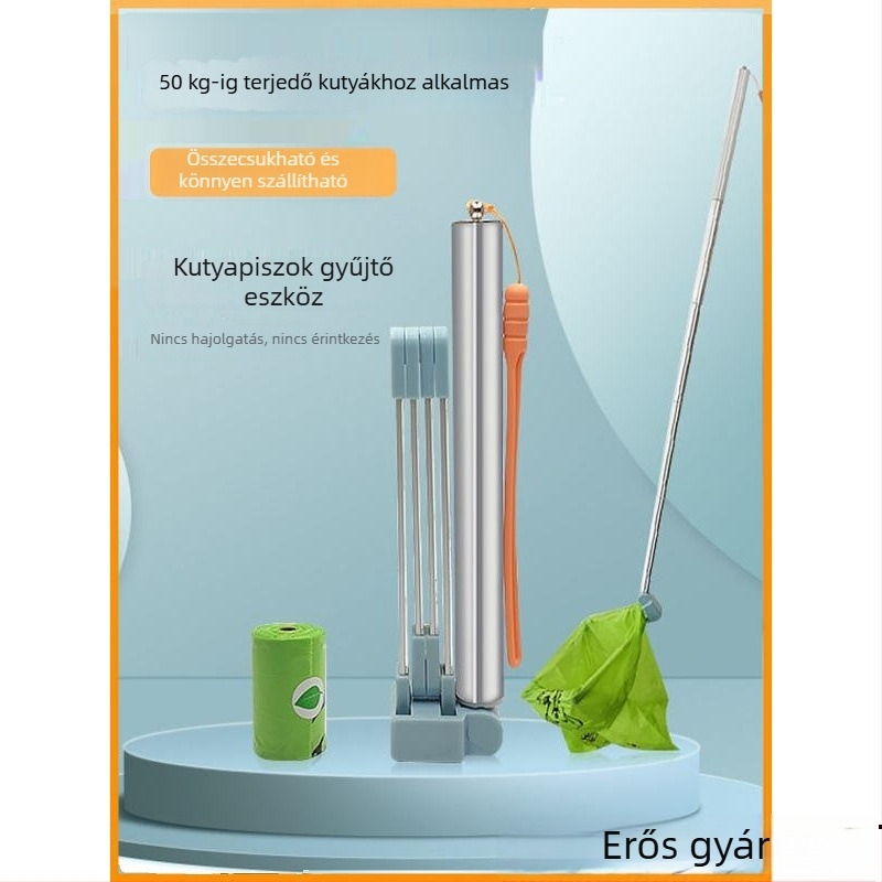 Kinyúló kutyaürülék-gyűjtő lapát szabadtéri sétákhoz, zacskótartóval