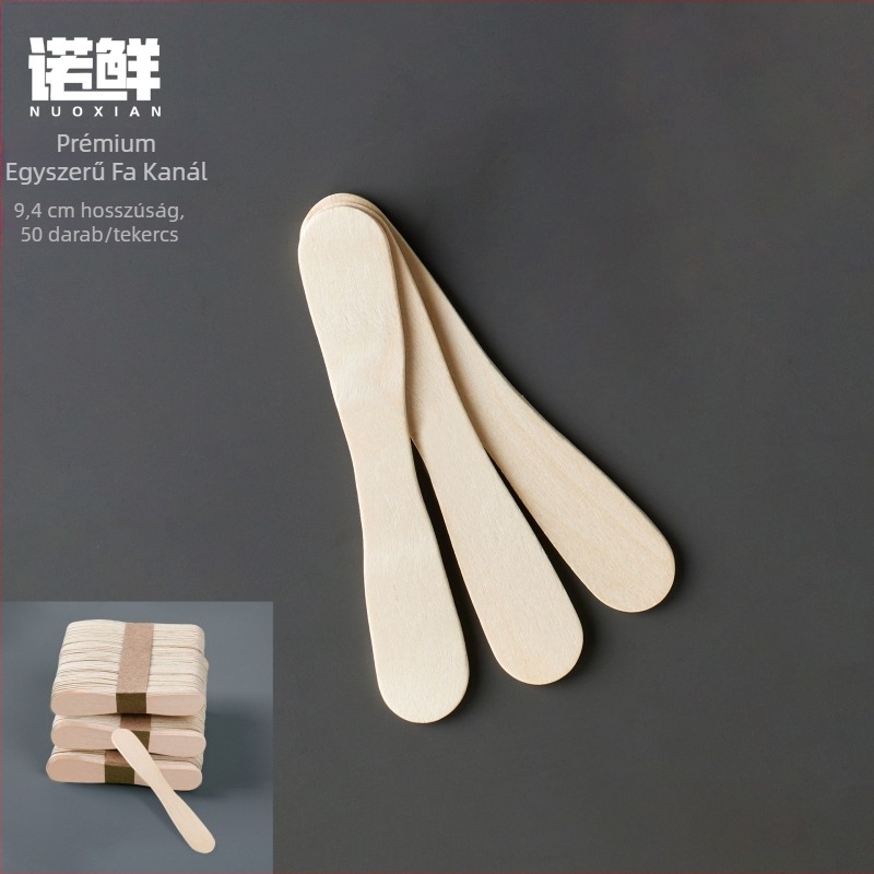 Egyszer használatos fa fagylaltkanál, élelmiszer-minőség, méret 75/94, kóstoló csomag, fa desszertkanál, 12 db
