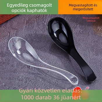 Egyszer használatos műanyag kanalak, egyedi csomagolásban, vastagított kivitelben; alkalmas leveshez, rizshez és desszerthez.