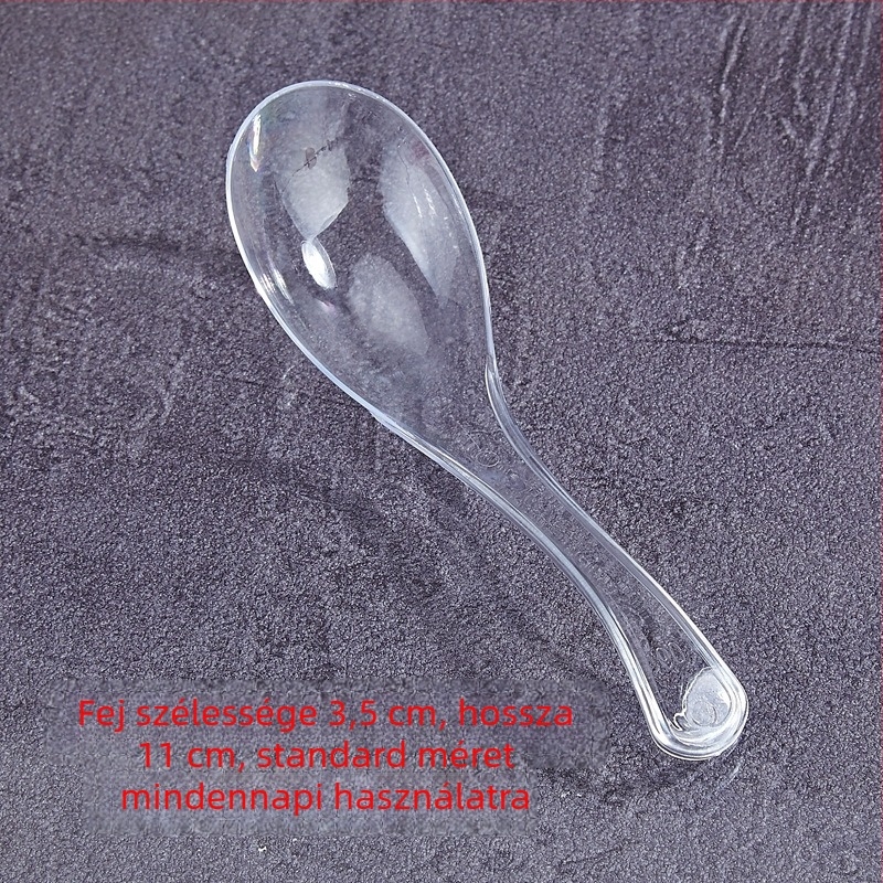 Egyszer használatos műanyag kanalak, egyedi csomagolásban, vastagított kivitelben; alkalmas leveshez, rizshez és desszerthez.
