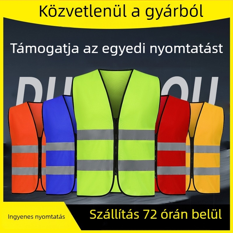 Fluoreszcens fényvisszaverő mellény köztisztasági munkákhoz, közlekedésbiztonsághoz, vezetéshez, kerékpározáshoz és építkezéshez
