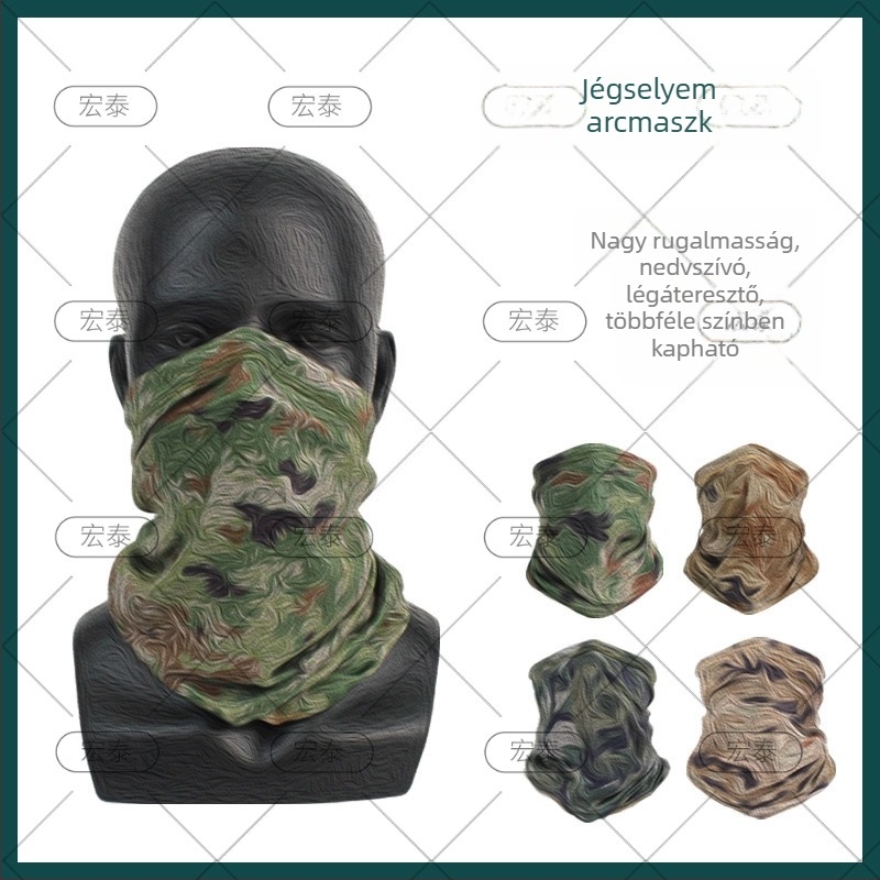 Szabadban kerékpározáshoz napsugárzás elleni védelem nyakpánt, szélvédett arcmaszk kamuflázs mintával, nyári Ice Silk anyag, unisex