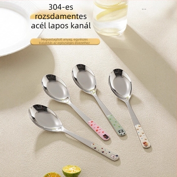 304 rozsdamentes acél kanál, élelmiszer-minőség, gyerekeknek, lapos aljú asztali kanál leveshez és étkezéshez