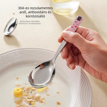304 rozsdamentes acél kanál, élelmiszer-minőség, gyerekeknek, lapos aljú asztali kanál leveshez és étkezéshez