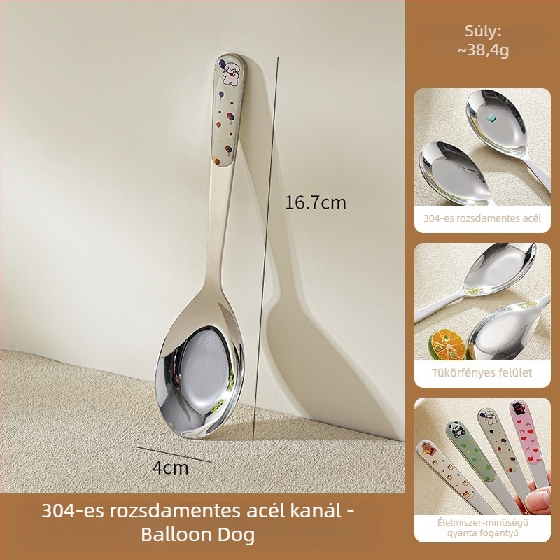 304 rozsdamentes acél kanál, élelmiszer-minőség, gyerekeknek, lapos aljú asztali kanál leveshez és étkezéshez
