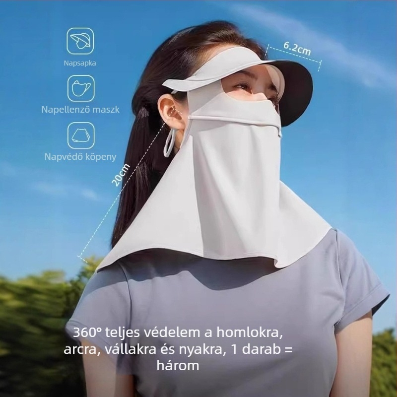 Arc- és nyakvédő kerékpáros maszk, egész éves használatra, lélegző nylon, UV-védelem, árnyékolás és hidratáló kényelem, integrált nyakvédő