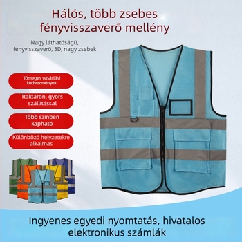 Reflektív biztonsági mellény több zsebbel építőipari munkákhoz, éjszakai munkához és forgalomhoz